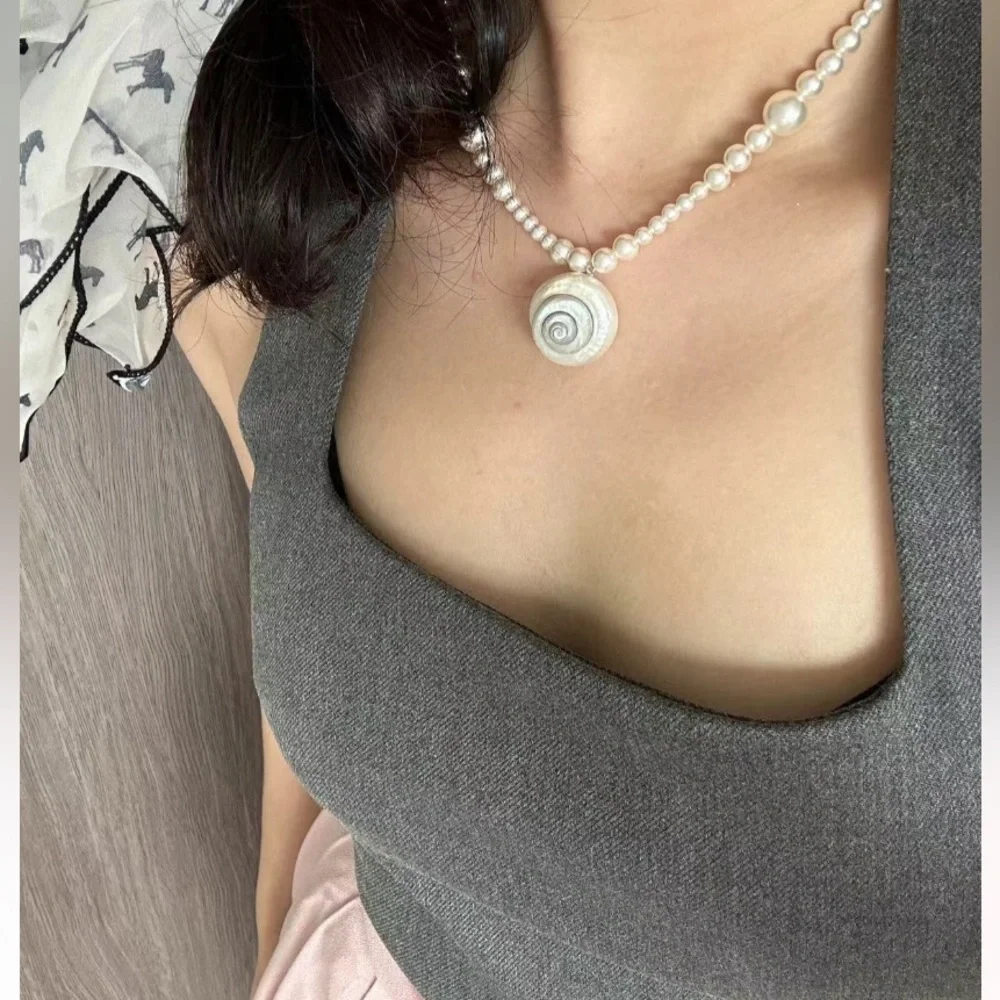 Handmade Natural Aurora Sea Snail & Swarovski Pearl Necklace😎✨CCO - Picture 2 of 3